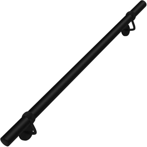 ROTHLEY Pipe Stair Handrail, 3Ft Metal Staircase Handrails Black Powder Coated Steel Hand Rails for Indoor & Outdoor Steps Wall Mount Support 1.6" Round Stair Railing with Zinc Alloy Brackets - size: 3.3FT
