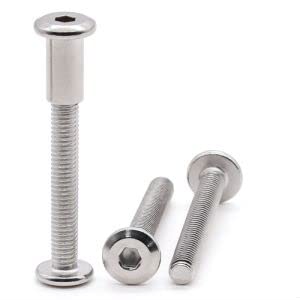 12-Sets Chamfered Hex Socket Head Cap Screws M6 x 2.5" (65mm) with Barrel Nuts M6 x 0.6" (15mm) & 4mm Hex Key, 304 Stainless Steel (18-8), Furniture Fasteners - size: M6-1.0 x 65mm