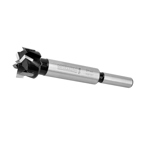 Mollom (21mm|13/16") Triple Flute Forstner Drill Bit for Woodworking with 3-Cutter YG8 Carbide Tipped of 2.0mm,Hinge Cutter Tool Kits for Hard Soft Wood, Plastic, Plywood - size: 21mm | 13/16"