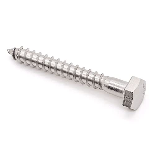 Glvaner (8 pcs) 3/8" x 4" Stainless Steel Hex Head Lag Bolts, Hexagonal Head Lag Screws, 304 Stainless Steel 18-8, Secure Hold for Wood - size: 3/8 x 4"