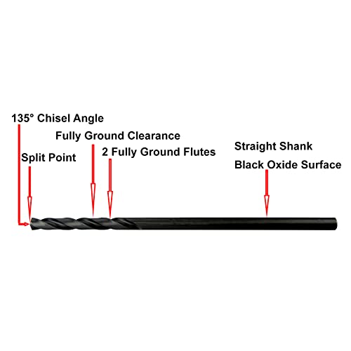 MAXTOOL 3/32"x12" 4pcs Identical Aircraft Extension Drills HSS M2 Extra Long Deep Twist Drill Bits Straight Shank Fully Ground Black; ACF02B12R06P4 - size: 3/32"x12"