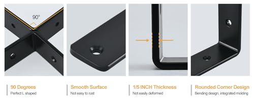 8 Pack - L 8" x H 6" x W1.5, 5mm Thick Black L Shelf Bracket, Iron Shelf Brackets, Metal Shelf Bracket, Industrial Shelf Bracket, Floating Shelf Bracket, Shelf Supports with Screws - size: 8''x6'', style: Black 8 Pack