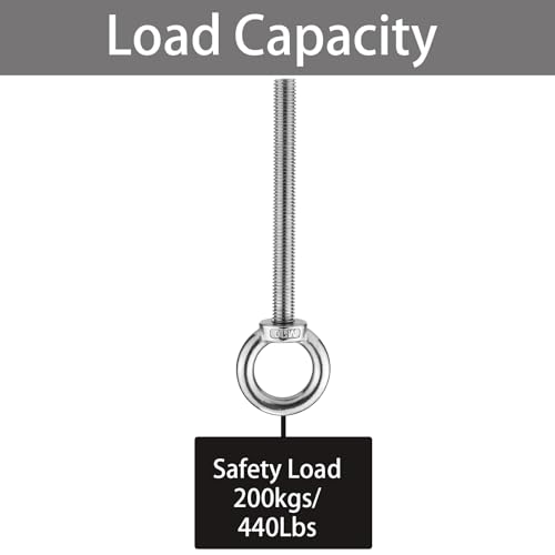 M10 Stainless Steel Eye Bolts with Nuts 4 Pack, M10 x 100mm (3/8" x 4") Long Shoulder Lifting Eye Bolt for Swing Board, Heavy Duty Threaded Ring Screw Eyebolts Kits for Tie Down Straps Outdoor - size: M10x100mm (3/8"x4")