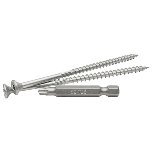 MAX Drive Professional Decking & Outdoor Wood Screws, Stainless Steel, #10 X 4, 6 Lobe 25 Drive (3 LBS, 150 pcs with 1 Bit in Jar), V57104 - size: #10 X 4", style: Stainless Steel