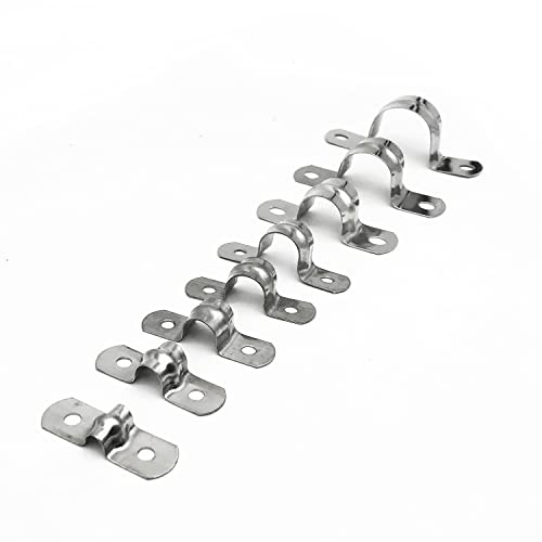 142 Pcs Pipe Strap Clamp Assortment Kit, 304 Stainless Steel 2 Holes Rigid Pipe Strap U Braket Tube Pipe Strap Clamp