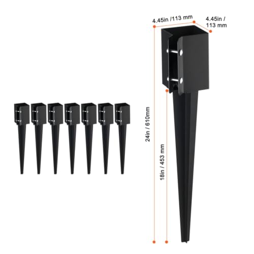 Heavy-Duty Fence Post Anchor with 18-Inch Nail for 3.5x3.5 Wood Posts, Corrosion-Proof Ground Spike with Powder Coating for Garden Fencing & Deck Supports, 8 Pack