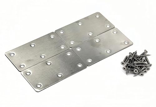 4 Pack Stainless Steel 304 Mending Plate, 48x100x1.6mm Flat Fixing Joining Brace for Wood, Heavy Duty Metal Brackets with Screws Included - color: Silver, size: 48x100x1.6mm