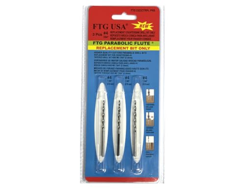 FTG USA 3 Pk #4 (7/64") HSS M2 Tapered Replacement Bits for TCT Countersink - size: #4 (7/64"), style: Parabolic Flute 3-Pack