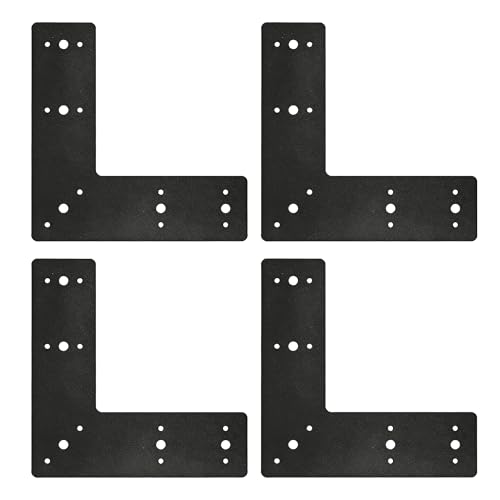 4 PCS L Flat Brackets for 4x4 Lumber, Carbon Steel Corner Brace - size: Fit 4x4 Lumber (15 holes)