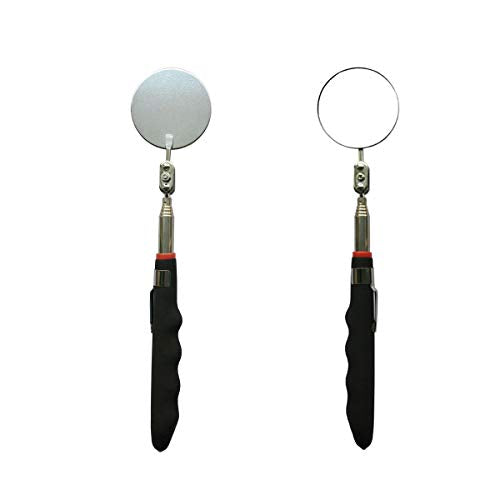 Telescopic Inspection 360 Mirror Kit with Light - Rectangular & Round Extendable Mirrors, Inspection Light - 34" Extended - 2 Pack