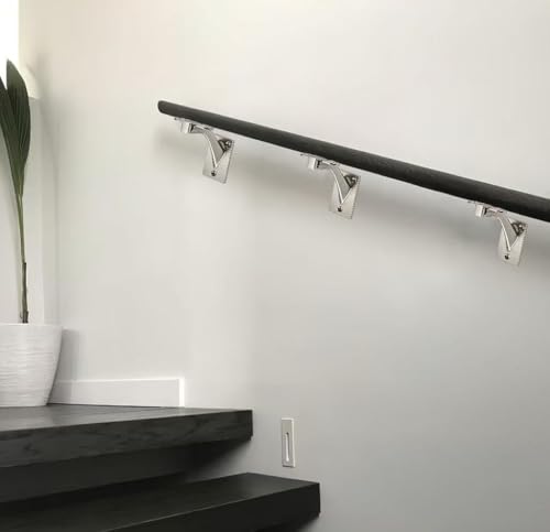 KHTUMEWARE 4 Pack 3 inch Satin Nickel Handrail Stair Brackets - Heavy-Duty Zinc Alloy Staircase Handrail Supports, Suitable for Home Stairs and Balcony Guardrails - color: Satin Nickel