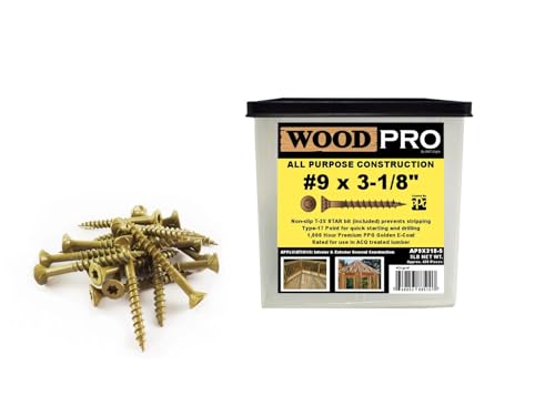 WoodPro Fasteners AP9X318-5 T25 5-Pound Net Weight 9 by 3-1/8-Inch All Purpose Wood Construction Screws, 430-Piece, Gold