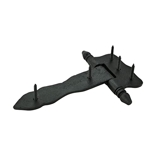Renovators Supply Manufacturing Pack of 6 Shed Door Hinge 5 in. Black Wrought Iron Antique Style Decorative Flush Mount Cast Iron Barn Door Shed Hinge with Mounting Hardware - size: Pack of 6