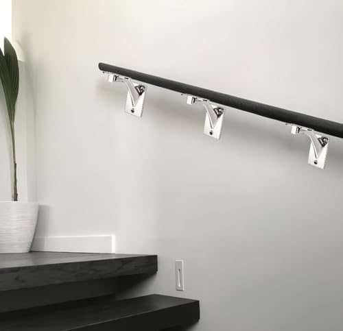 KHTUMEWARE 4 Pack 3 inch Polished Nickel Handrail Stair Brackets - Heavy-Duty Zinc Alloy Staircase Handrail Supports, Suitable for Home Stairs and Balcony Guardrails - color: Polished Nickel
