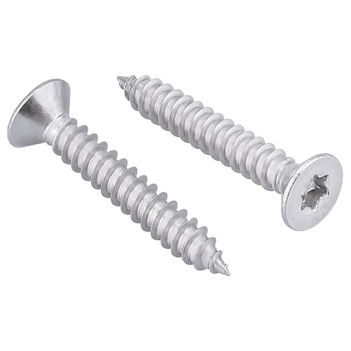 #10 x 1-1/4" Flat Head Torx Drive Self Tapping Screws for Wood and Sheet Metal, 304 Stainless Steel 18-8, Corrosion Resistant Countersunk Star Drive Head Screws, Pack of 100 - size: #10 x 1-1/4"