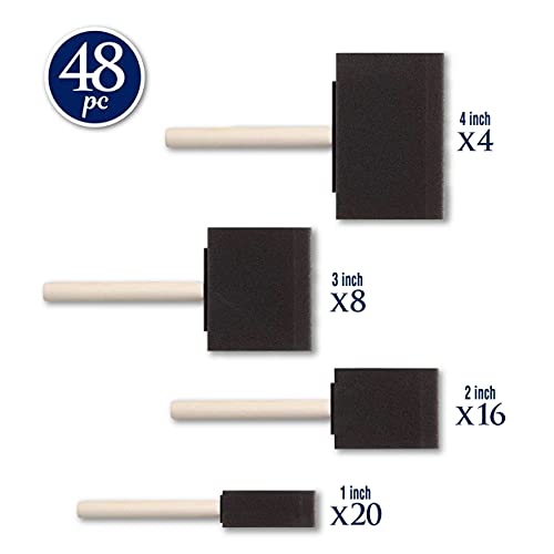 ArtSkills Bulk Foam Paint Brushes, Sponge Brushes for Painting, 4” 3” 2” & 1” Sponge Paint Brushes for Art, Varnish, Wood Stain, Assorted 48pk