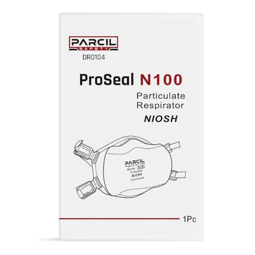 Parcil Safety NIOSH-Approved N100 ProSeal Disposable Respirator Mask - Advanced Filtration, Comfort Fit - Protects Against Particulates, Dust, and Contaminants - Industrial Grade