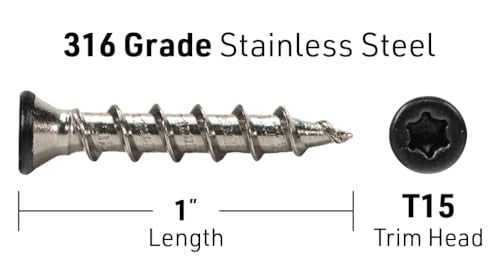 DeckWise #8x1 Black 316 SS Trim-Head Deck Screws, 50 Sq Ft (100pk) - size: 1.0"