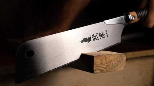 Clarke Brothers Japanese style Pull Saw Set of 2 – Kataba & Dozuki 10 Inch Blades with 1 Rattan Wooden Handle – Silver and Black Steel Blades, 14 TPI & 21 TPI – Woodworking Hand Saw Kit