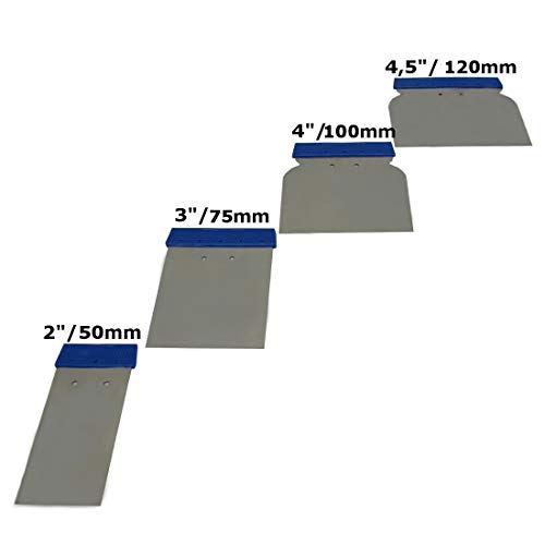 Metal Body Filler Scraper Stainless Steel spreaders Set 4pcs 50/80/100/120 mm for applying bondo fillers, putties, resins