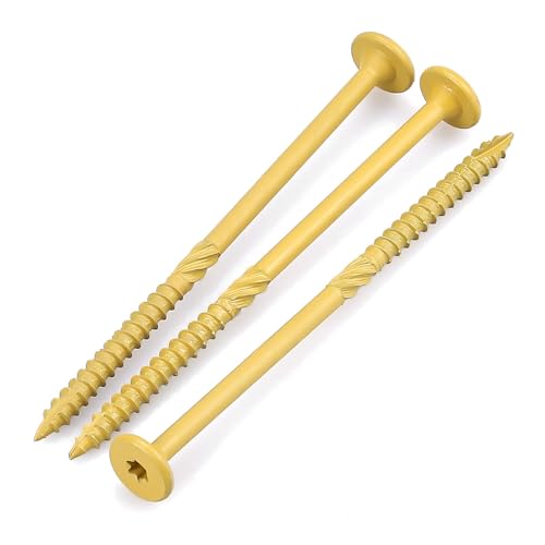 50 Pack 1/4 x 3 inch Heavy-Duty Structural Wood Screws, Star Drive, Rust Resistant Screws for Deck, Timber, Log, Landscaping, Yellow Epoxy Coated, Sharp Self Tapping Point, T30 Bit Included - color: Yellow, size: 1/4 x 3"