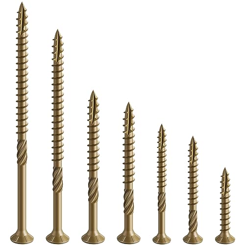 Wensilon #8 * 1" Deck Screws, (560pcs) 2 lbs.Exterior Wood Screws, Rust Resistant epoxy Coated, Bronze, T20 Star Bit - color: Yellow, size: 8*1"