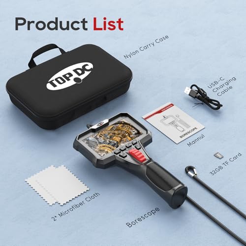 TOPDC Two-Way Articulating Borescope Camera, 1920P, 4.3" Screen, 6.5FT - size: 6.5ft / 6.1mm