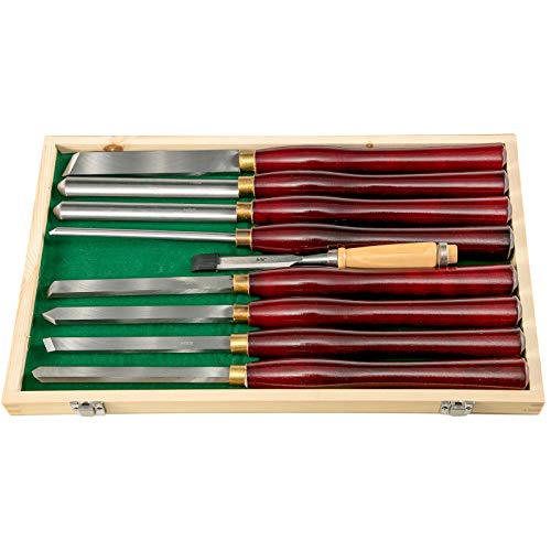 VEVOR 8-Piece Wood Lathe Chisel Kit, HSS Steel Blades, Woodworking Turning Tools with Wooden Storage Case, Ideal for Wood, Root, and Furniture Carving - Red