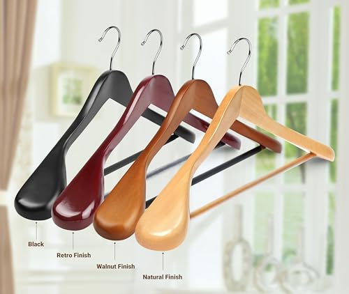 Coat Hanger 8-Pack, MEQUTION Wood Hangers Trouser Hangers Extra Wide Shoulder Wooden Hangers for Heavy Coat, Sweater, Skirt, Suit, Pants, Retro Finish (Natural) - color: Natural