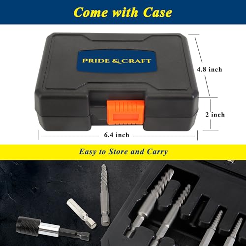 PRIDE&CRAFT 15Pcs Screw Extractor Set, Easy Out Bolt Extractor and HSS Steel Cobalt Left Hand Drill Bit Kit, Stripped Screw Extractor with 1/4'' Adapter for Broken Bolts, Screws and Studs - style: 15-piece