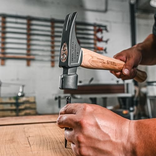 Real Steel 14 Oz Titanium Framing Hammer Straight Rip Claw with Milled Face, Magnetic Nail Holder Hickory Handle 0621