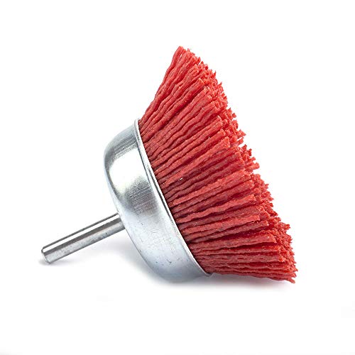 3inch(75mm)Nylon Abrasive Cup Brush with 1/4" Shank Red Grit 80 for Removing Paint - color: Red