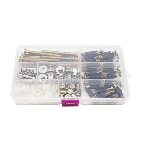 90pcs Crib Screws Furniture Cam Lock Connecting Screws Nuts Assortment Kit,Hex Socket Cap Screws/Cam Fitting/Dowel/Pre-Inserte for Cabinets Cupboards Chairs Boards Headboards