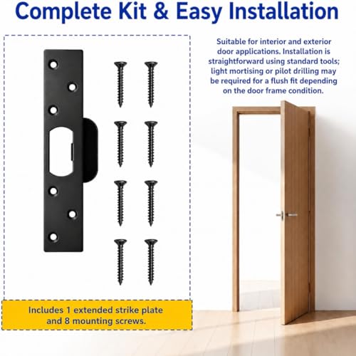 Extra Long Door Strike Plate 7" for Door Frame Slot Jamb Repair-Black - color: Black