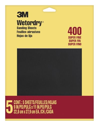 3M Wetordry Sandpaper, 9 in. x 11 in., 400 Grit, 5 Sheets, for Sanding Between Coats of Varnish, Lacquer, Paint & Other finishes, Waterproof Paper,Sanding Paper (9085NA), 4-Pack - style: Super Fine, 4-Pack (20 Sheets)