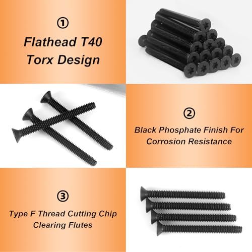 120 Qty 1/4-20 x 2-1/2 Inch Type F Flat Head Thread Cutting Trailer Deck Screws,with T30 Star Drive Bit for Floorboard & Trailer Deck & Wood to Metal Applications