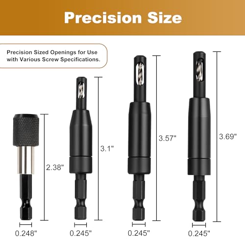 FIVEPEARS Self Centering Drill Bit Set, 3-Piece VIX Bit with 1/4" Hex Shank, 3/32”, 7/64”, 1/8” Center Drill Bit Set for Precise Cabinet, Door, and Hinge Installation