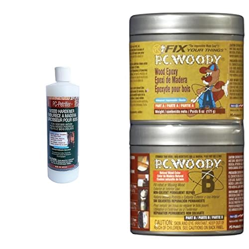PC Products Wood Repair Kit - Water-Based Hardener, 16 oz, Milky White & Two-Part Epoxy Paste, 6 oz, Tan