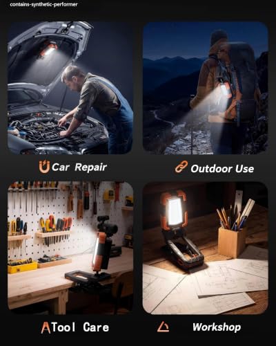 Rechargeable Magnetic Work Light with Clamp, 360°Rotate Foldable Work Light - color: Orange and black