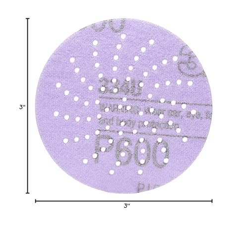3M Cubitron II Hookit Purple Clean Sanding Abrasive Disc, 31466, 3 in, 600+ Grade, Pack of 50 Discs, Virtually Dust-Free, High Performance, Long Lasting, Multi-Hole Pattern, for Automotive Sanding - size: 1