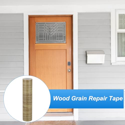 PATIKIL Wood Grain Repair Tape 10" X30', Self Adhesive Realistic Textured Repair Tape Patch with Scraper for Floor Door Table Cabinets Desk, Brown Oak