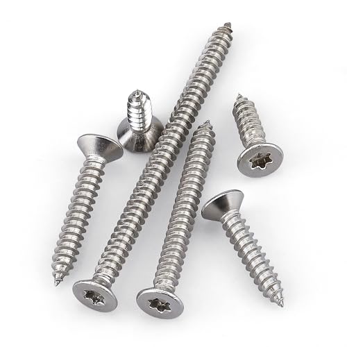 200 Pcs #4 x 5/8 Torx Flat Head Sheet Metal Screws with Bit, 304 Stainless Steel 18-8, 6-Lobe Star Drive Self Tapping Screws for Hinges & 3D Printing - size: #4 x 5/8"
