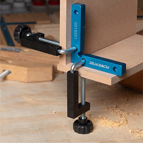 POWERTEC Universal Fence Clamps for Woodworking, Compatible with Table Saw, Miter Saw, Router Table, Drill Press Table, Clamping Square, Woodworking Clamps with 3/8" Rod - 2PCs (71004V)
