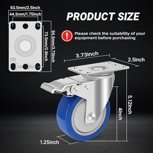 Nefish Stainless Steel 4 Inch Caster Wheels with Brake,304 Heavy Duty Stainless Casters Set of 4,Rust-Proof Industrial Castor for Furniture,Labs,Hospitals,Restaurants,Industrial Manufacturing - style: 4 INCH