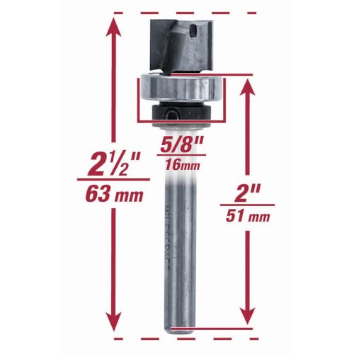 Milescraft 2216 1/2-Inch Bearing Guided Straight Router Bit for Mortising - size: 1 Count (Pack of 1)