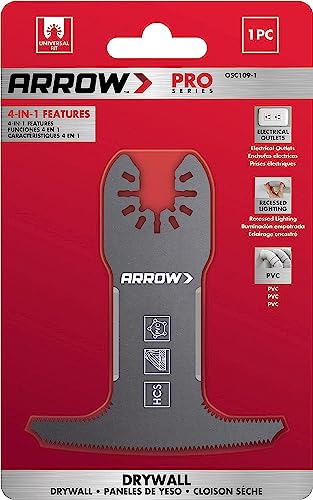 Arrow OSC109-1, 4-IN-1 Drywall Oscillating Tool Blade for Electrical Outlet Boxes, Recessed Lights, PVC, Universal, Fits Most Multitools