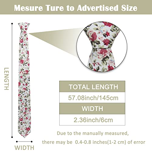 Mantieqingway Men's Cotton Floral Neck Tie 2.56'' Printed Skinny Tie - color: 03-light Wine Red Floral