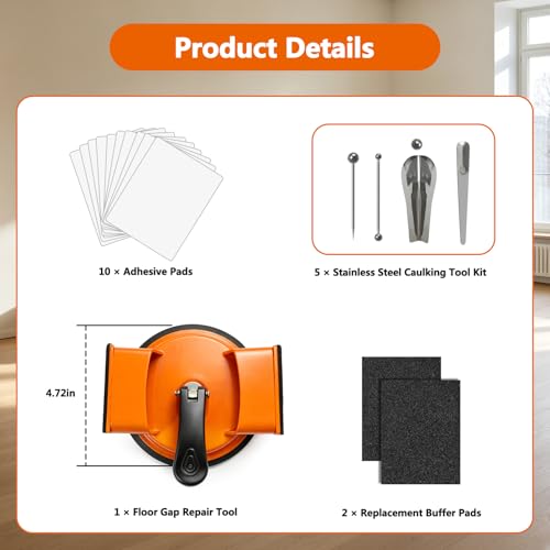 Floor Gap Repair Tool, Heavy Duty Floor Gap Fixer with Strong Suction Cup and Dual-Sided Striking Surface, for Laminate, Vinyl, Wood, Tile and Composite Flooring, Includes 10 Adhesive Pads