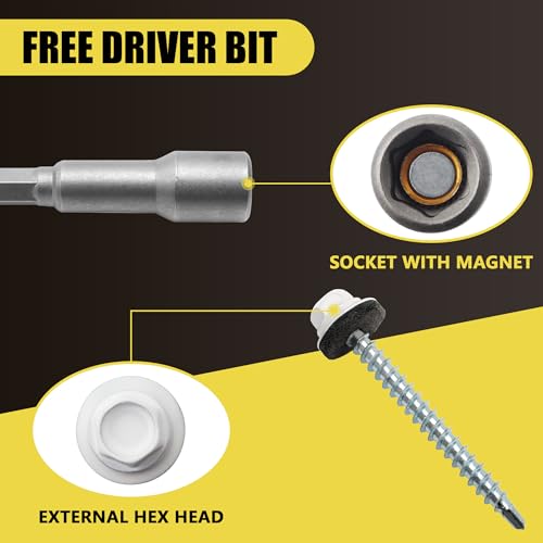 JEGONFRI 200PCS #10 x 2 White Hex Head Self-Drilling Metal Roofing Screws - color: White, size: 2 in