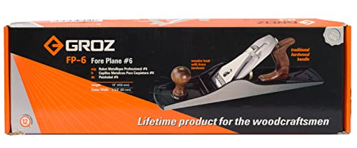 Groz No. 6 Fore Plane Hand Planer, 60mm Cutter 18" Length, Cast Iron Body with Adjustable Frog, Hardened Steel Blade, for Flattening Wide Boards and Panels (39703)